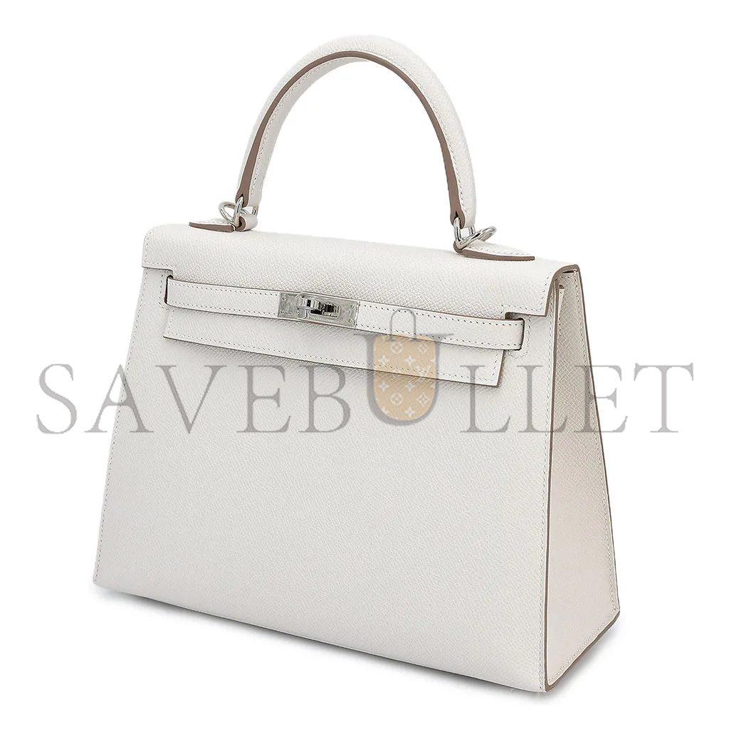 HERMÈS KELLY 25 MILK GRAY GRIS PALE EPSOM SILVER BUCKLE (25*17*7cm) 